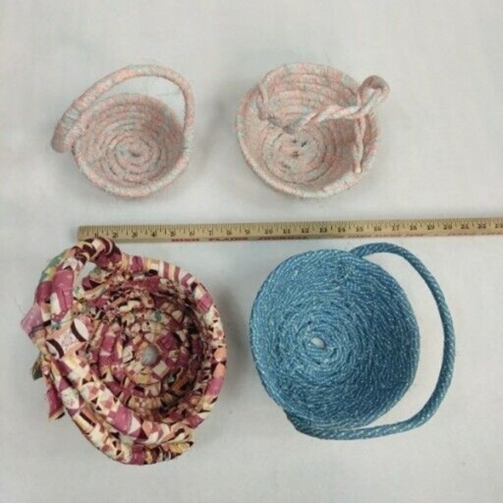 Lot Of 6 Vintage Handmade Fabric Rope Baskets Quilt Remnant Patterns BOJO - Picture 15 of 16